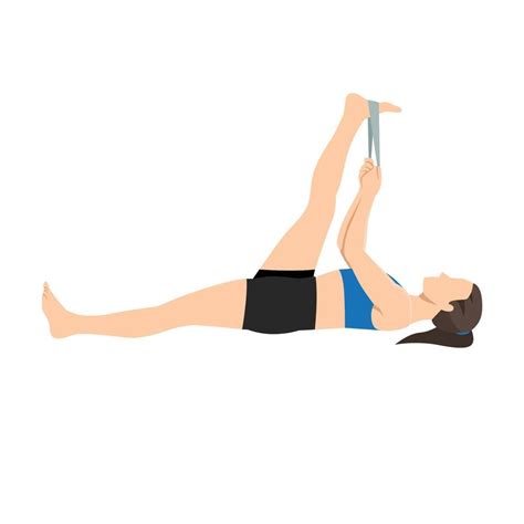 Woman Doing Hamstring Stretch With Elastic Band Exercise Flat Vector