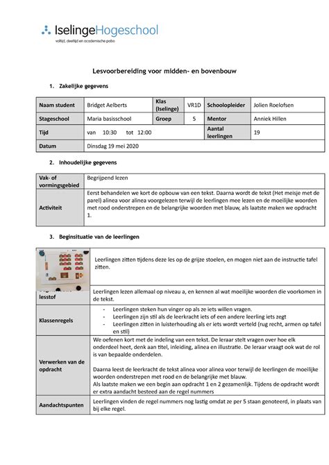 Les Begrijpend Lezen Lesvoorbereiding Voor Midden En Bovenbouw 1