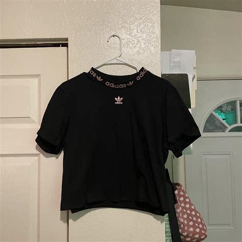 Adidas Women S Pink And Black Crop Top Depop