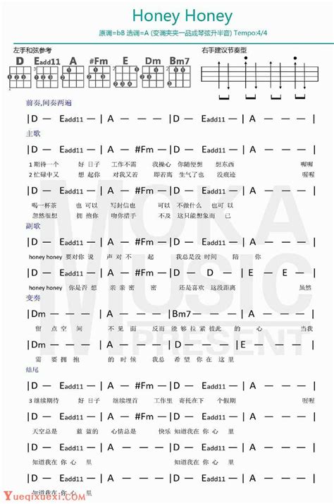Ukulele谱【honey Honey】孙燕姿 尤克里里曲谱 乐器学习网