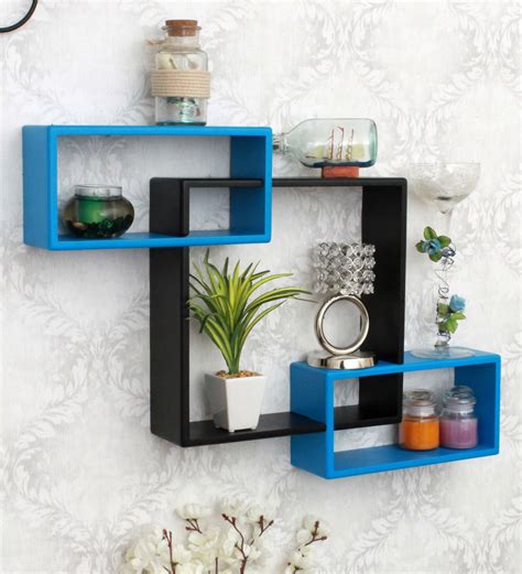 Buy Engineered Wood Intersecting Wall Shelf In Black Colour By Home