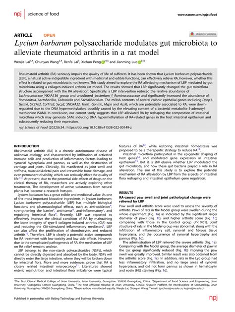 PDF Lycium Barbarum Polysaccharide Modulates Gut Microbiota To