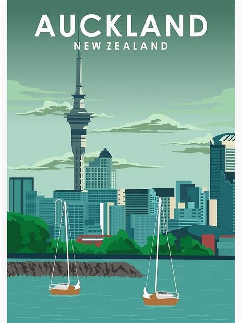 Auckland New Zealand Vintage Minimal Retro Travel Poster Poster By