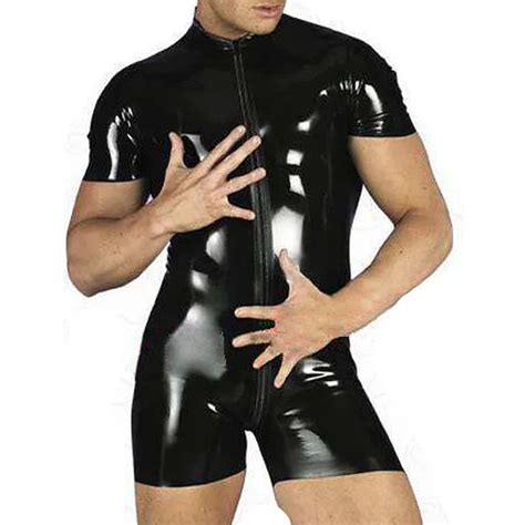 Mens Sexy Lingerie Patent Leather Bodysuits Zipper Crotch One Piece