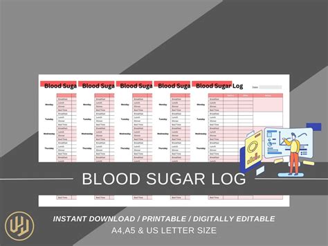 Blood Sugar Log Printable Tracker Editable Printable Glucose Tracker