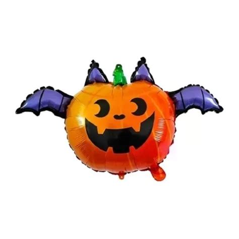 Globo Metalizado Halloween Calabaza Con Alas Murcielago