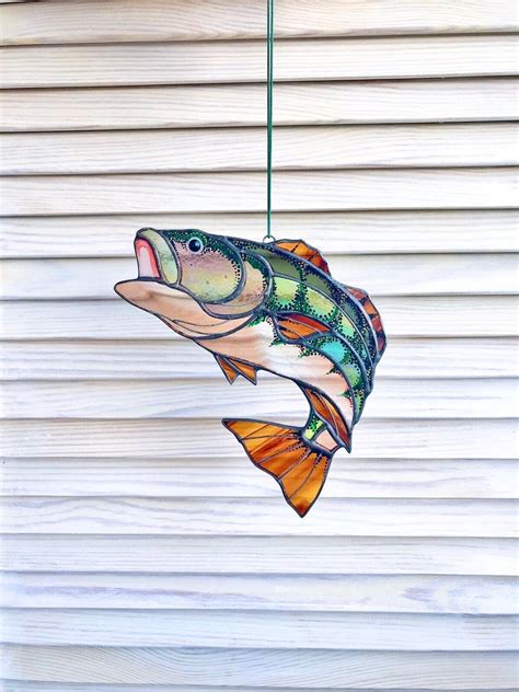 Bass Fish Suncatcher Stained Glass Window Hanging Gift For Etsy