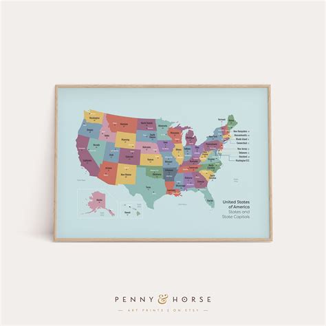 USA States and Capitals Poster Classroom 50 US | Etsy