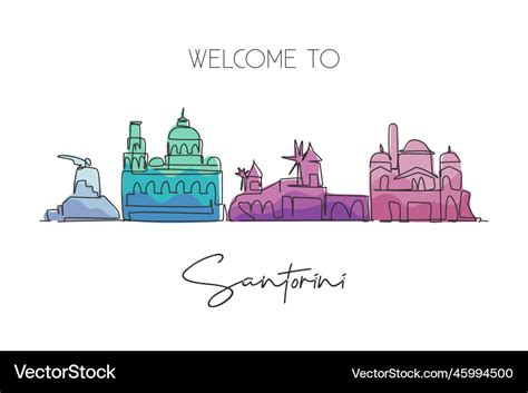 Continuous One Line Drawing Santorini Old City Vector Image