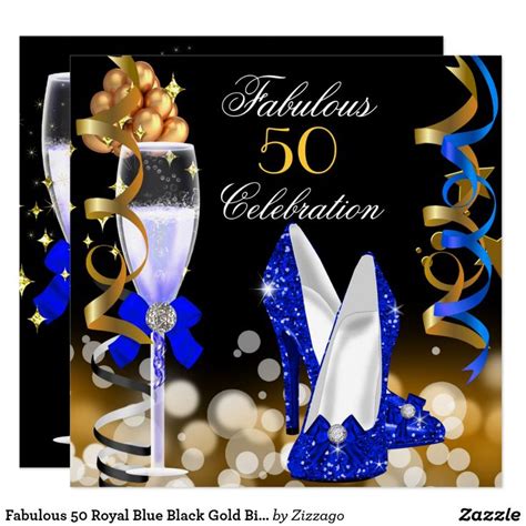 Fabulous 50 Royal Blue Black Gold Birthday Party Invitation Zazzle