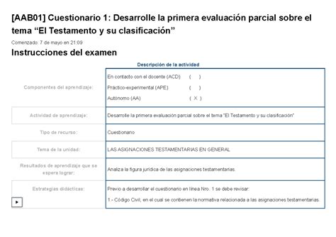 Examen Aab Cuestionario Desarrolle La Primera Evaluaci N Parcial