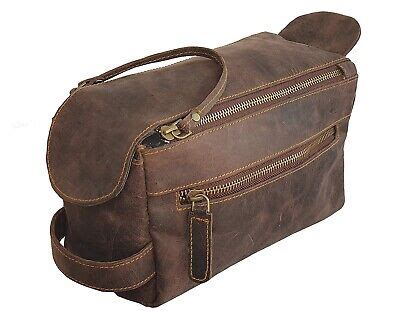 Genuine Buffalo Leather Unisex Toiletry Bag Travel Dopp Kit Men Shaving