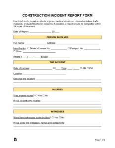 Free Incident Report Templates Sample Pdf Word Eforms Intended