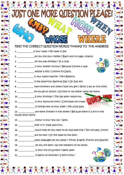 Question Words For Young Learners English Esl Worksheets For Distance