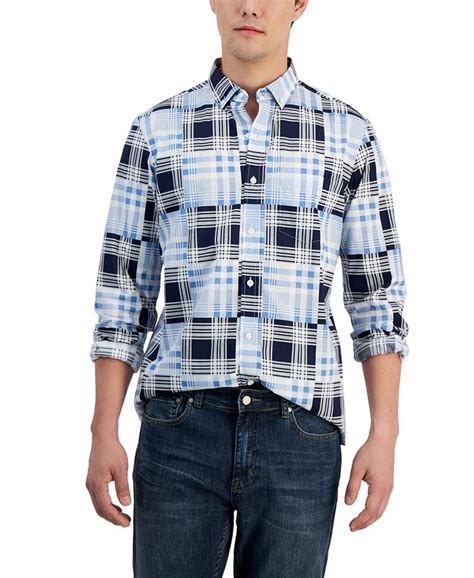 Club Room Mens Darren Classic Fit Plaid Patchwork Print Button Down