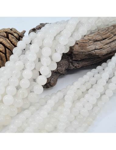 Jade Blanc Fil De Perles Rondes En Pierre Naturelle