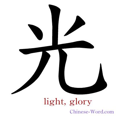 Chinese symbol: 光, light, brightness, glory; empty; used up; finished; solely; only