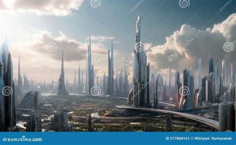 Future City Skyline Panorama Scene Futuristic City Future City On The
