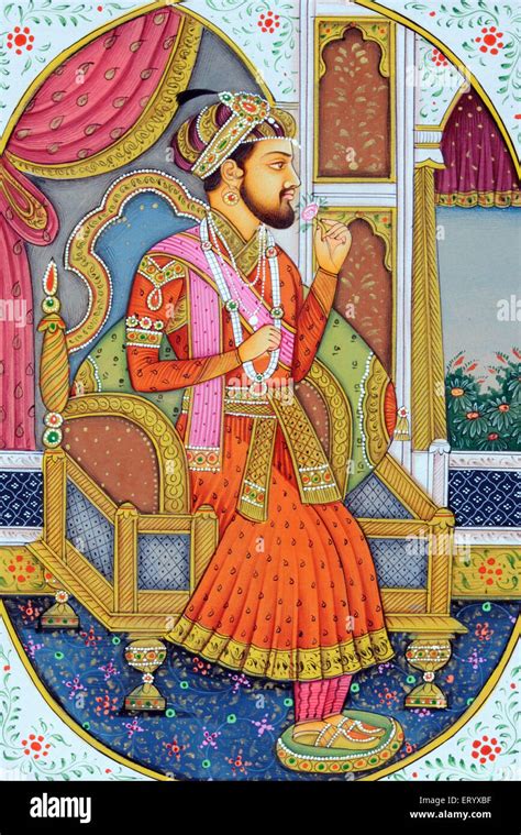 Miniature Painting Of Mughal Emperor Shah Jahan Stock Photo