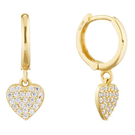 9ct Yellow Gold Cubic Zirconia Heart Charm Hoop Earrings H Samuel