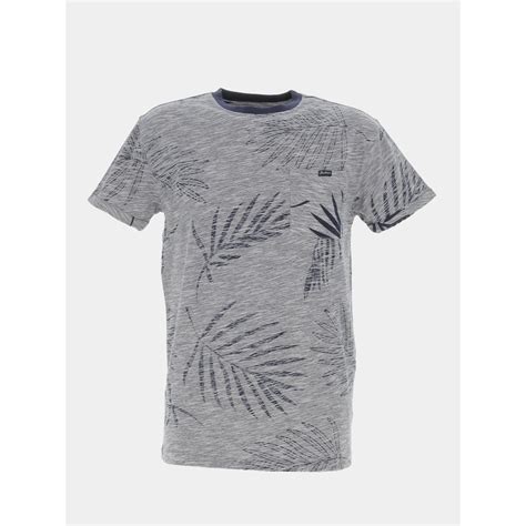 T Shirt Niki Palmier Stri Bleu Marine Homme Deeluxe Wimod