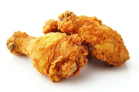 Three Goldenbrown Crispy Fried Chicken Drumsticks Isolated On A White