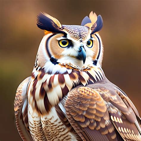 Premium AI Image Great Horned Owl Portrait Digital Artwork