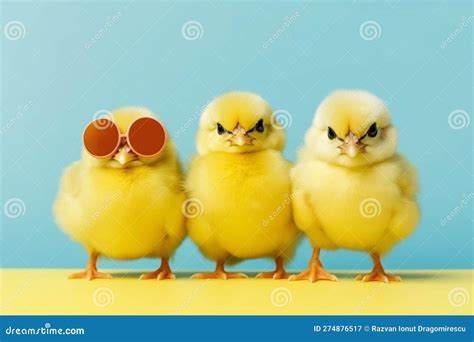 Three Cute Chicken Chicks Wearing Sunglasses Representing A Fun And Playful Image Ai Generated