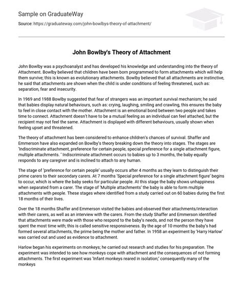 ⇉john Bowlbys Theory Of Attachment Short Summary Essay Example Graduateway