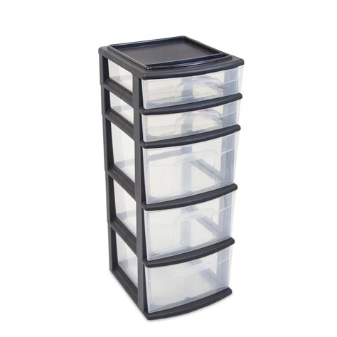 Homz 05565bkdc 02 Plastic 5 Drawer Medium Storage Tower Black Frame