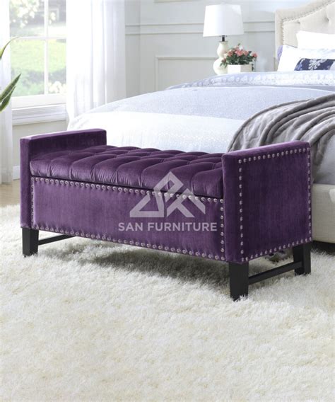 Harvey Traditional Velvet Tufted Storage Bench Sanfurniture Ae