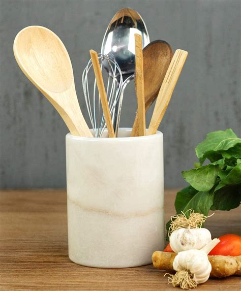 Utensil Holder Countertop White Handmade Marble Kitchen Utensils Set