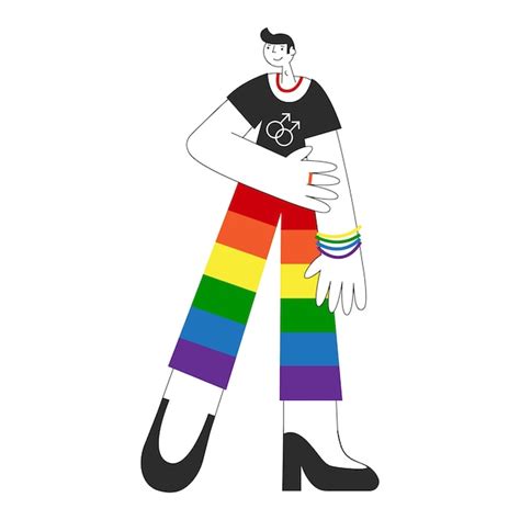 Premium Vector Gay Male Feminine Person Standing With Rainbow Flag