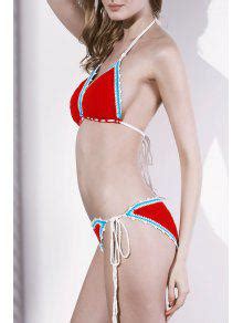 Crocheted String Bikini Set In Red Zaful