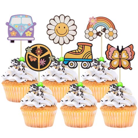 Gyufise 36pcs Hippie Party Cupcake Toppers Boho Two Groovy