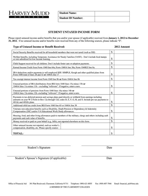 Fillable Online Hmc Students Untaxed Income Form Fax Email Print