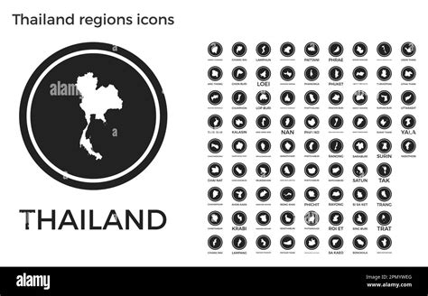 Thailand Regions Icons Black Round Logos With Country Regions Maps And