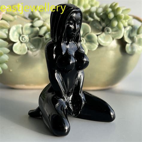 3 Natural Obsidian Women Naked Quartz Crystal Skull Carved Reiki