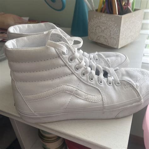 Size 9 High Top White Vans! Only worn a couple... - Depop