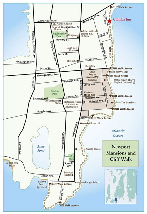 Map of Historic Cliff Walk in Newport RI | Cliffside Inn