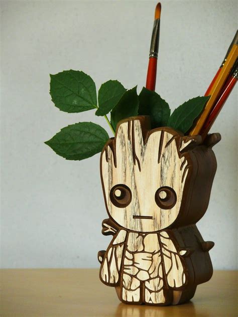 Wooden Baby Groot Pen Holder Baby Groot Holder Carved Baby Etsy