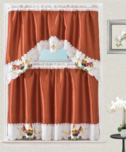 Rooster Garden Embroidery Design Kitchen Curtain With Swag And Tier Set 36 Inch Ebay