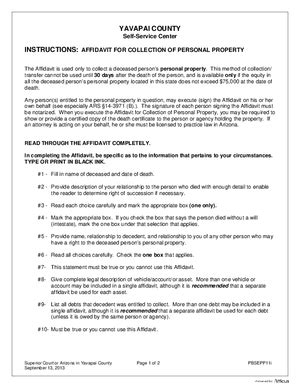 Instructions Affidavit For Collection Of Personal Property Yavapai