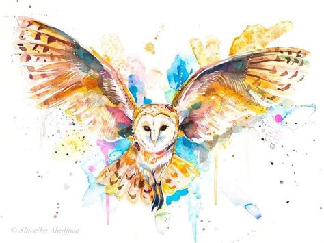 Barn Owl In Flight Watercolor Painting Print By Slaveika Aladjova Art