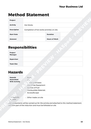 Hot Works Method Statement Template Haspod