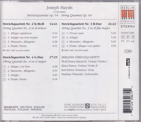 String Quartets Op 64 Nos 2 3 4 Joseph Haydn Berliner