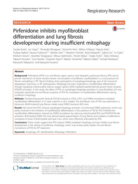 Pdf Pirfenidone Inhibits Myofibroblast Differentiation And Lung