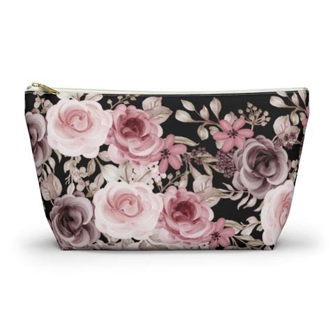 Black Floral Make Up Bag Pink Flower Cosmetic Bag Floral Bags Pink