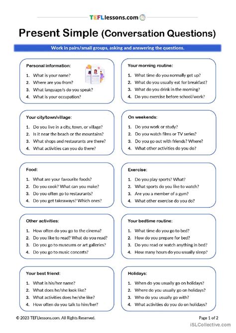 Present Simple Conversation Activity English Esl Worksheets Pdf And Doc