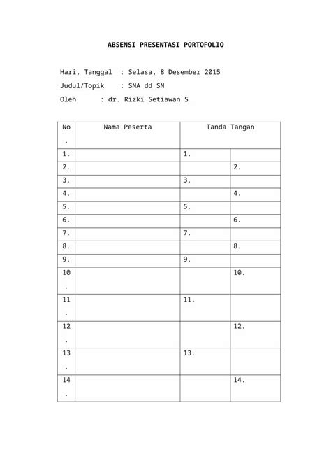 Docx Absensi Presentasi Portofolio Rizki Dokumentips